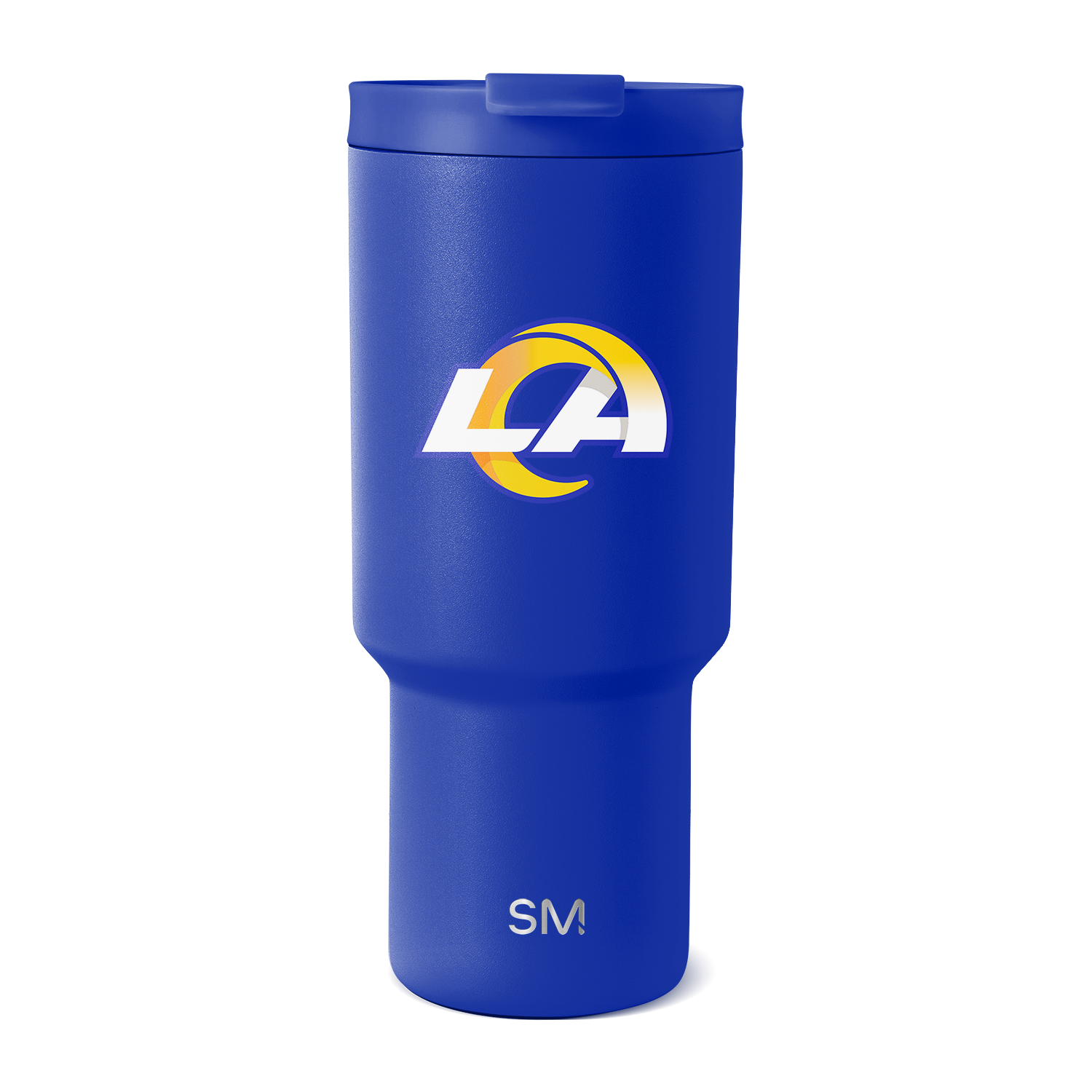 Royal blue matte tumbler with white and gold accents