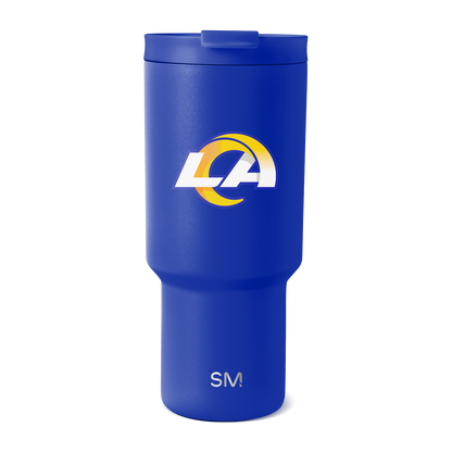 Royal blue matte tumbler with white and gold accents