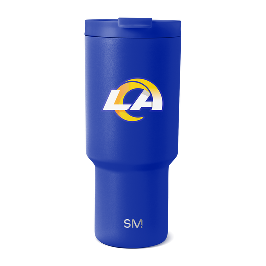 Royal blue matte tumbler with white and gold accents