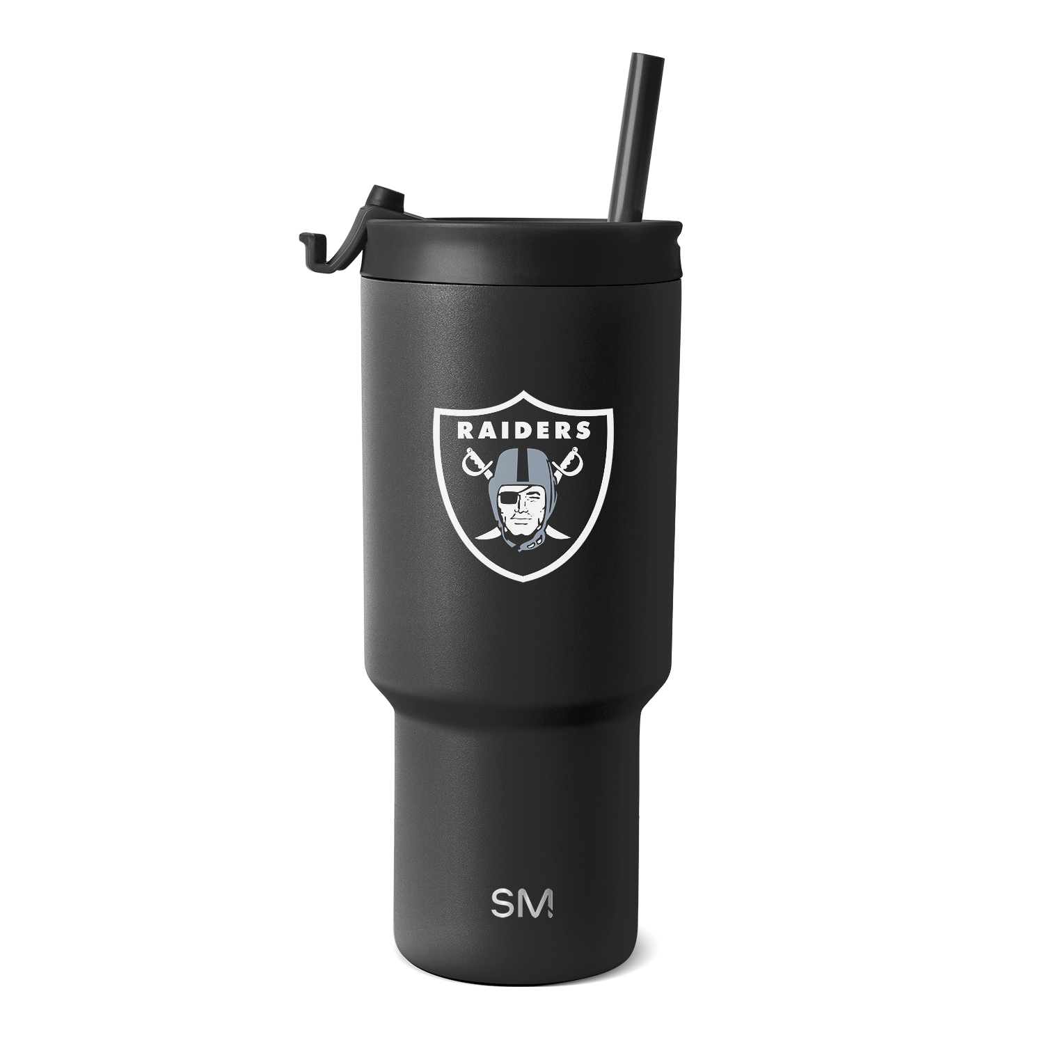 Black matte Raiders SM Tumbler with textured finish and white branding logos