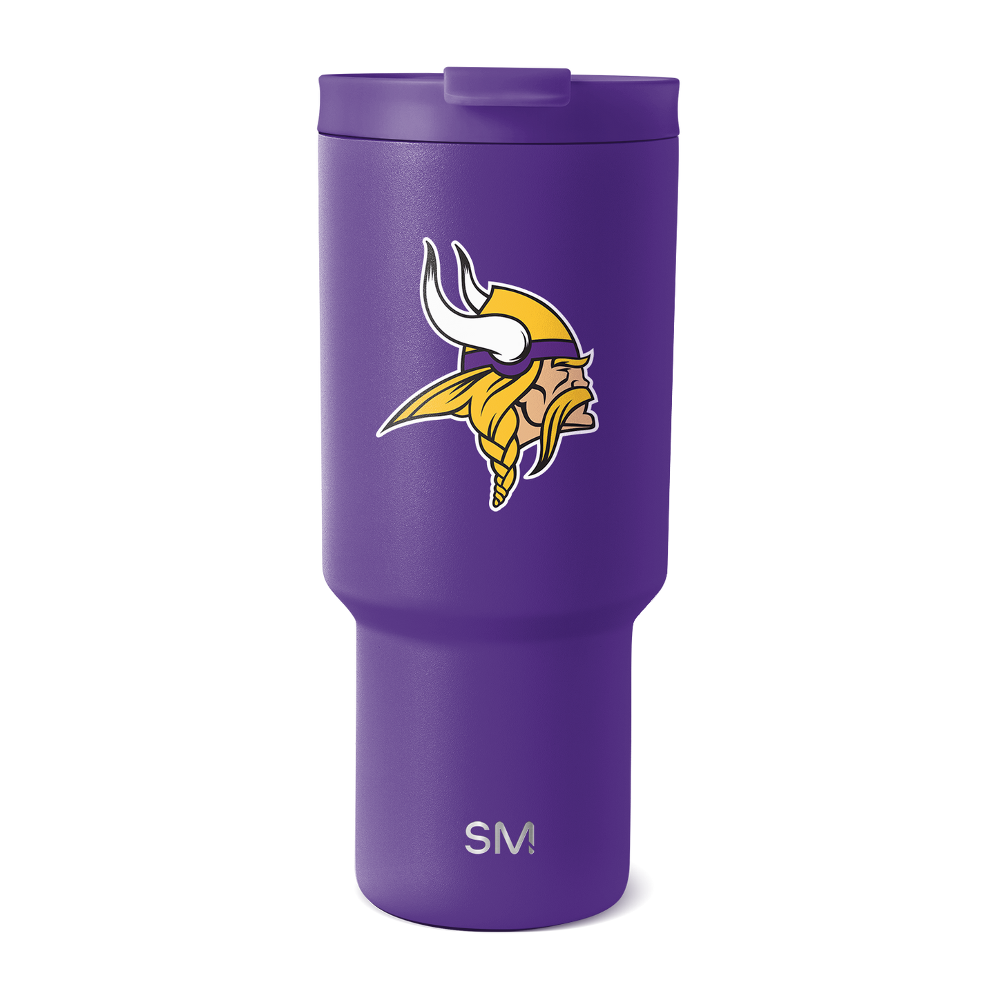 Purple matte metallic tumbler with gold and complementary accent colors, light-reflective finish