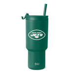Forest green matte tumbler with matching lid and straw, featuring white branding and SM logo