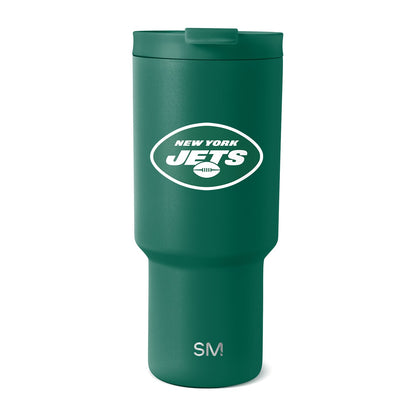 Forest green matte tumbler with textured powder-coated finish and white accents