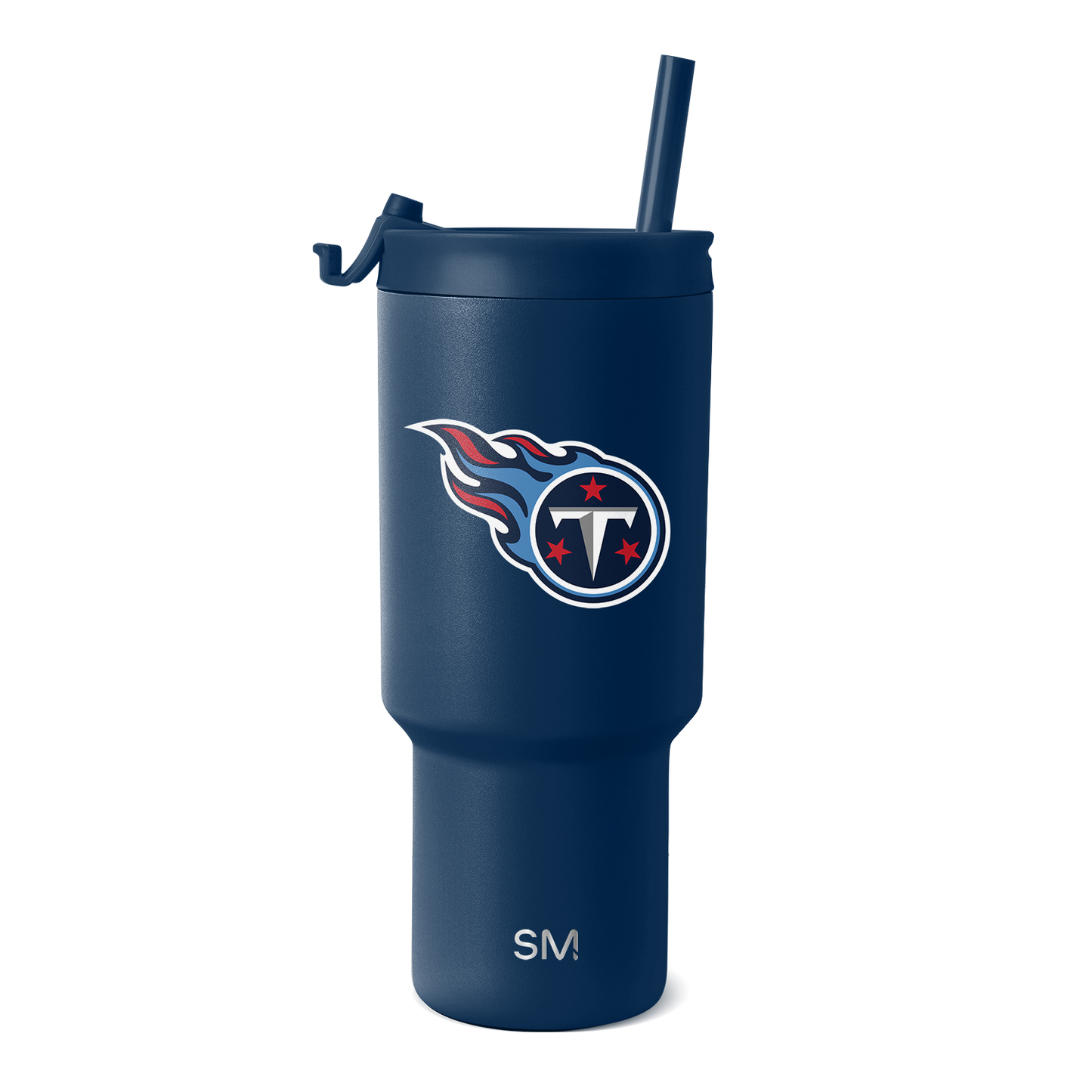 Navy blue matte textured Tennessee Titans NFL drinkware with white outlined team logo and navy blue accents
