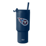 Navy blue matte textured Tennessee Titans NFL drinkware with white outlined team logo and navy blue accents