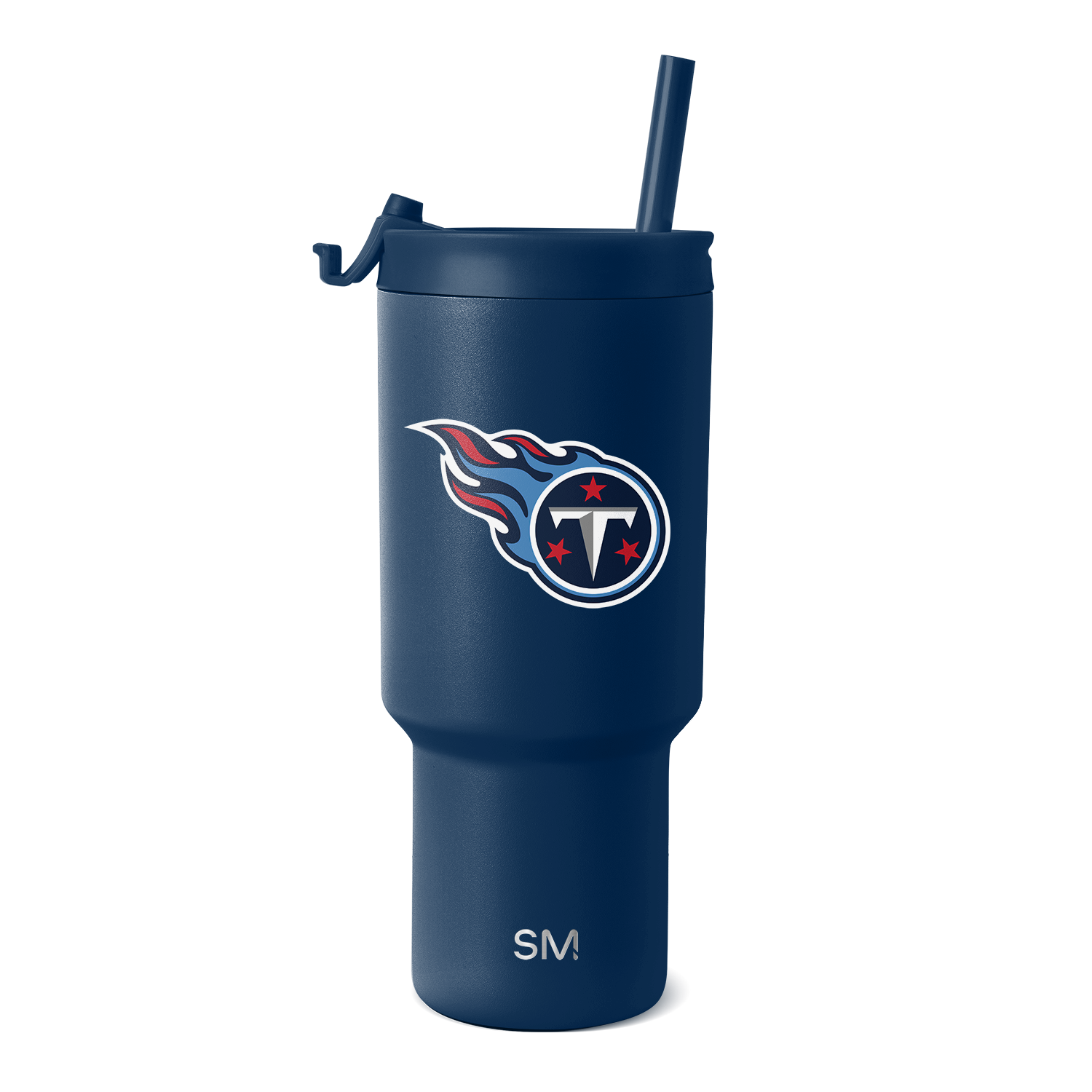 Navy blue matte textured Tennessee Titans NFL drinkware with white outlined team logo and navy blue accents