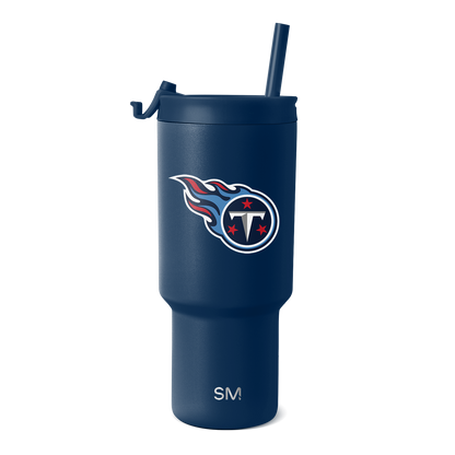 Navy blue matte textured Tennessee Titans NFL drinkware with white outlined team logo and navy blue accents