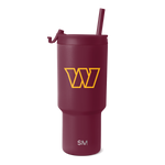 Deep burgundy insulated tumbler with golden yellow accents and white SM logo
