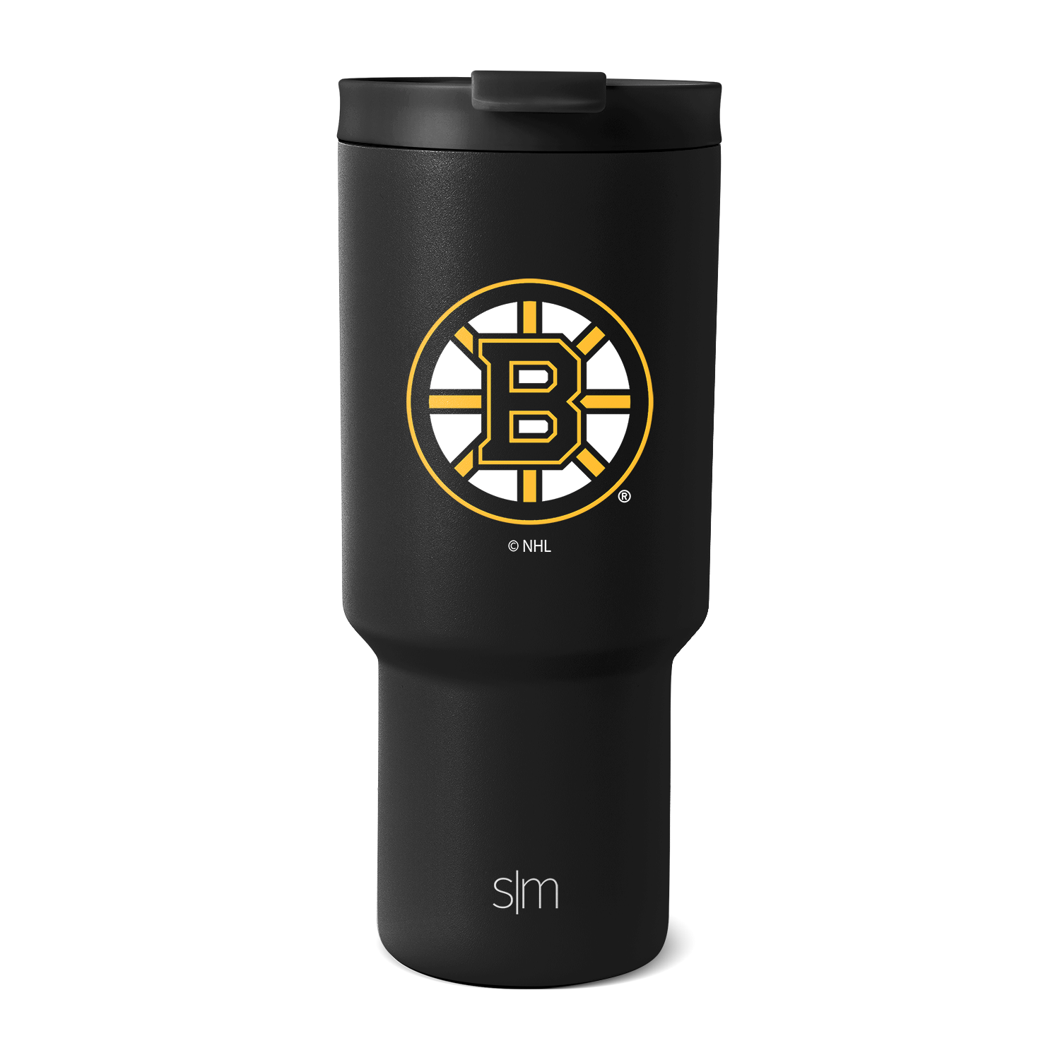 Matte black product with gold and yellow team logo accents, sleek modern design