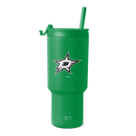 Kelly green tumbler with white logo and gray accents on white background