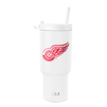 White tumbler with Detroit Red Wings logo featuring bright red design and white accents on light gray background.