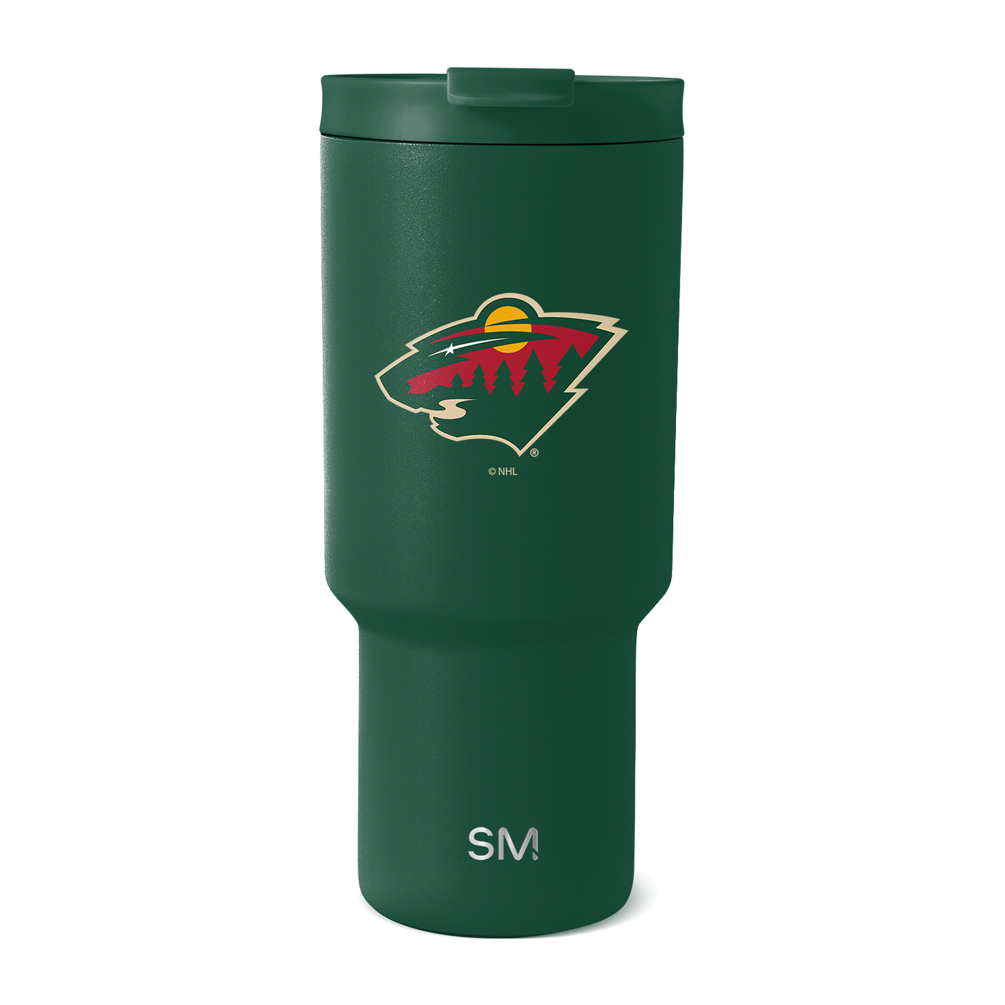 Forest green insulated tumbler with tapered cylindrical design on white background