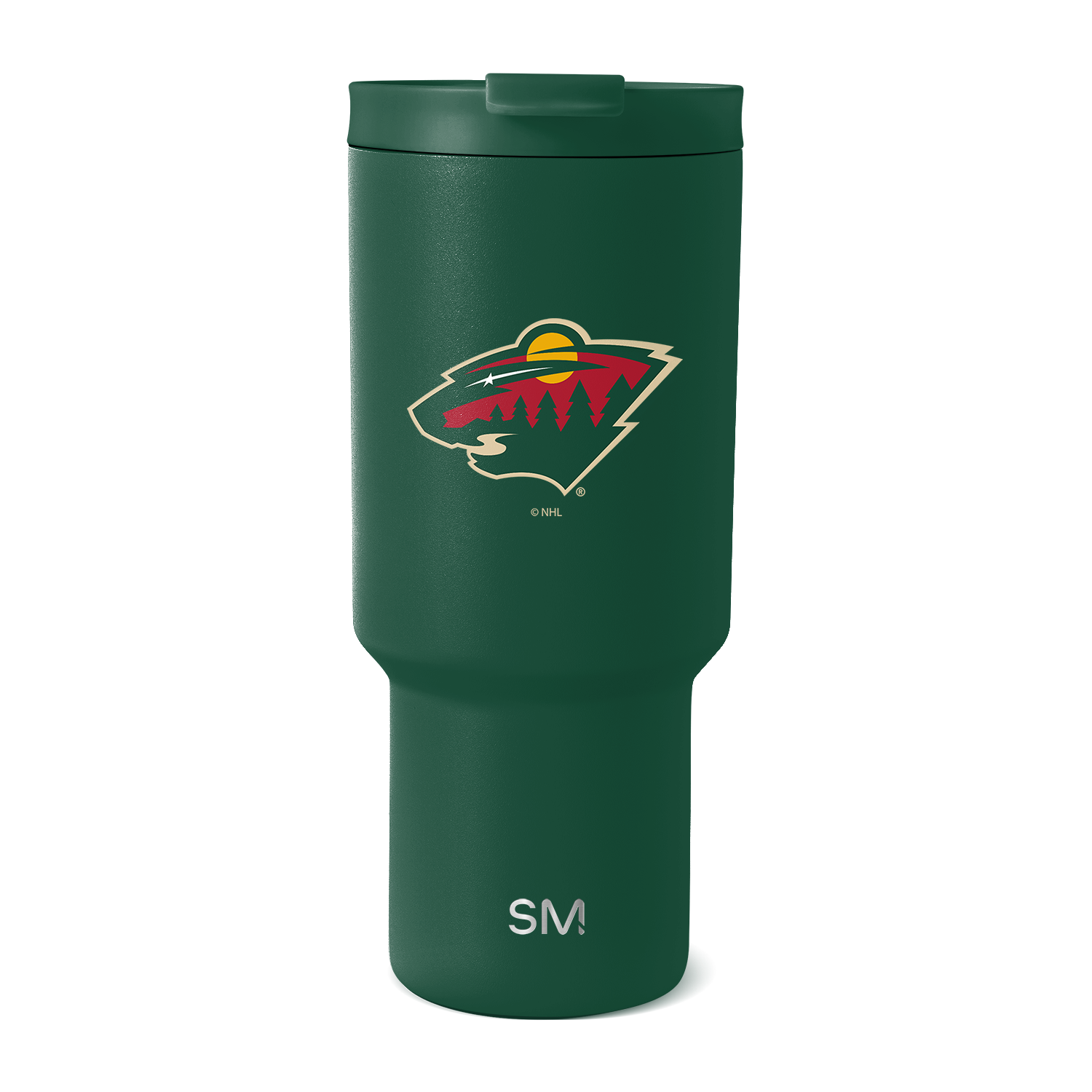 Forest green insulated tumbler with tapered cylindrical design on white background