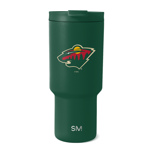 Forest green insulated tumbler with tapered cylindrical design on white background