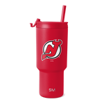Bright red product with white logo and black outlines, featuring brand text and design elements on clean background