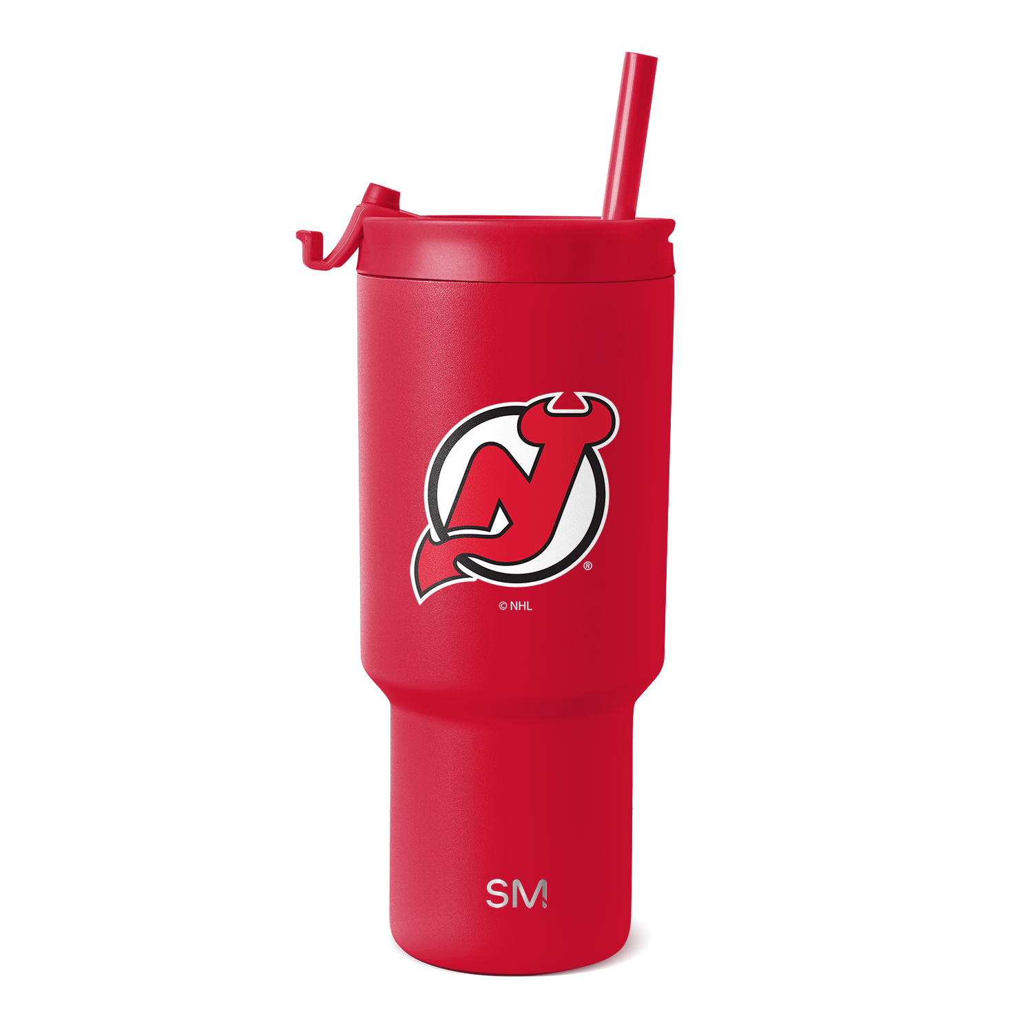Bright red product with white logo and black outlines, featuring brand text and design elements on clean background