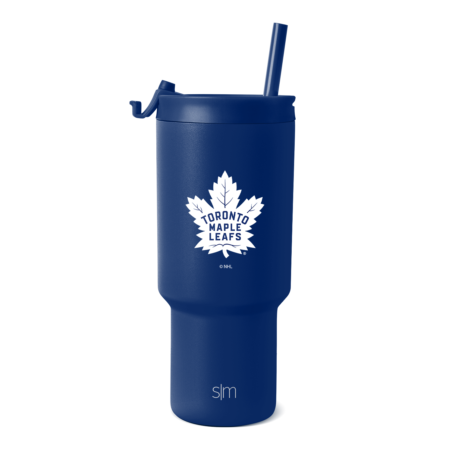 Navy blue tumbler with white graphic elements and contrasting design details, full body view of the TRK-F-30-H-TML drinkware.
