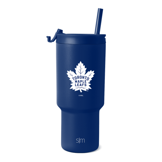 Navy blue tumbler with white graphic elements and contrasting design details, full body view of the TRK-F-30-H-TML drinkware.