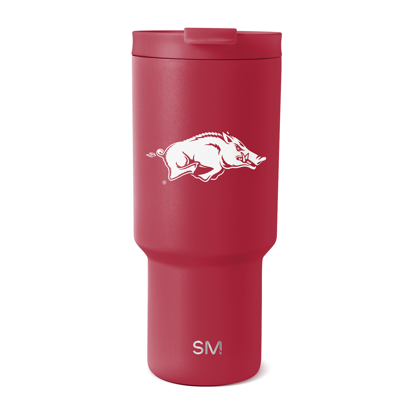 Burgundy tumbler with white logo and branding, featuring a warm and sophisticated design