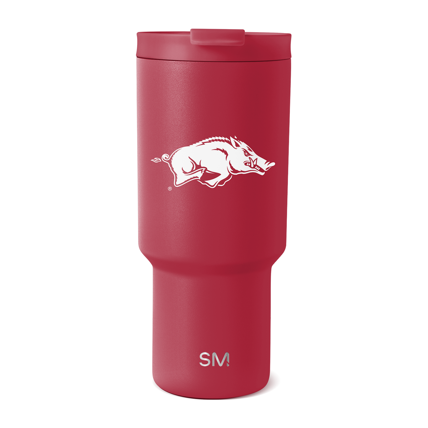 Burgundy tumbler with white logo and branding, featuring a warm and sophisticated design