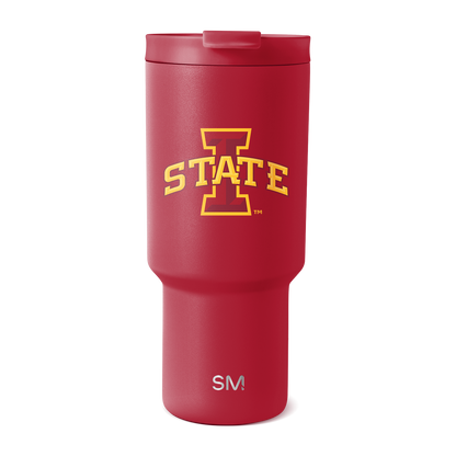 Cardinal red tumbler with golden yellow logo accents