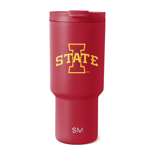 Cardinal red tumbler with golden yellow logo accents