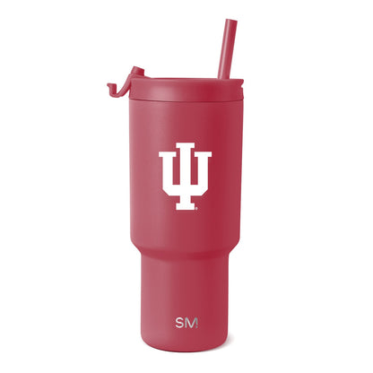 Burgundy matte finish tumbler with cylindrical shape and light reflections on white background