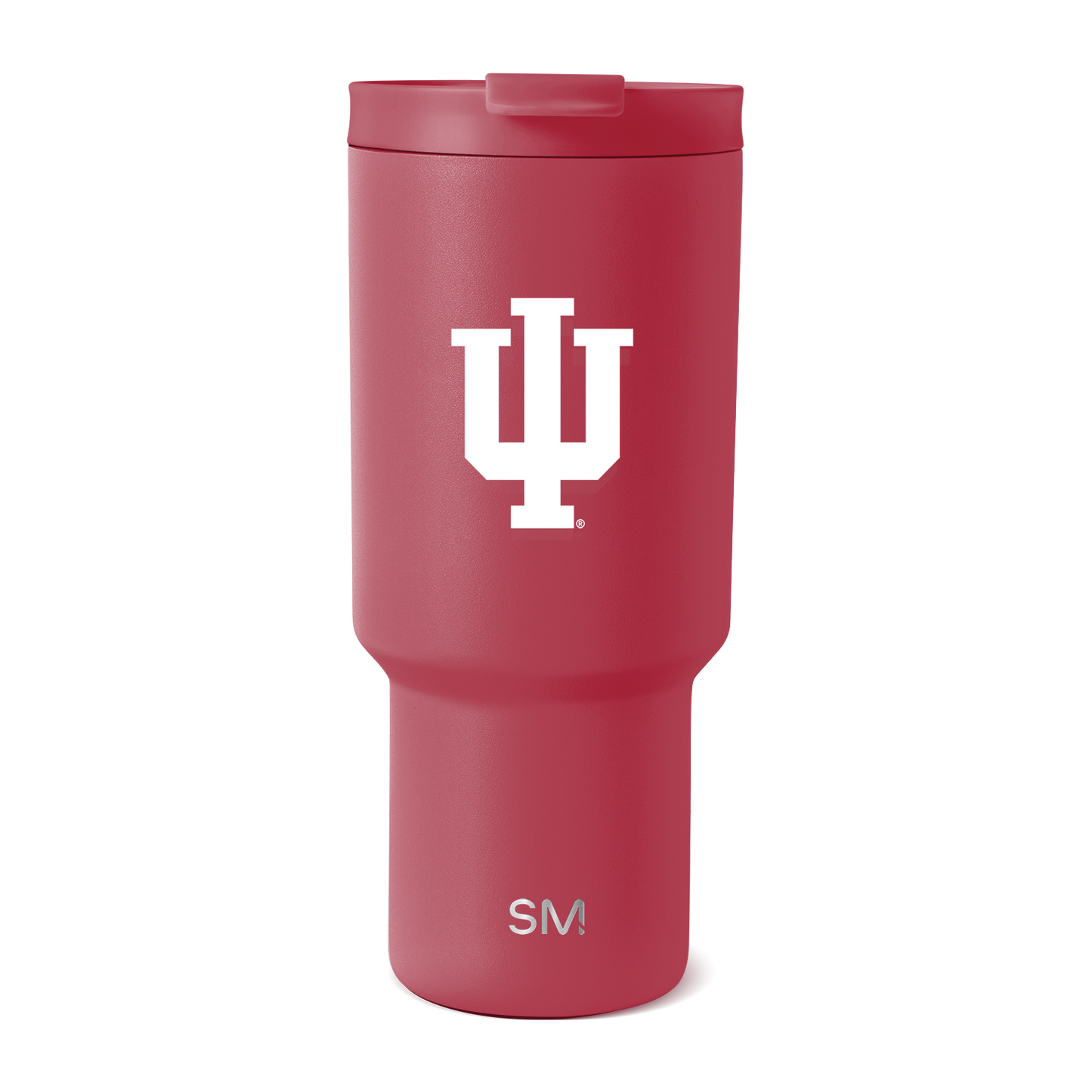 Burgundy-red cylindrical tumbler with matching lid and darker red base
