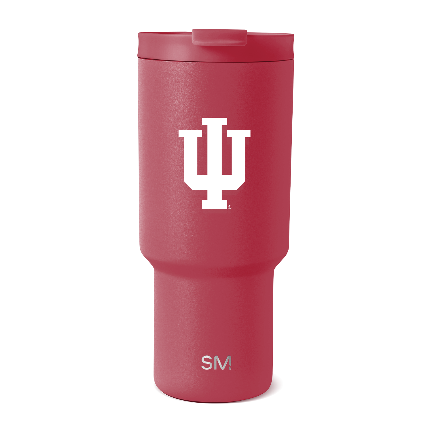 Burgundy-red cylindrical tumbler with matching lid and darker red base
