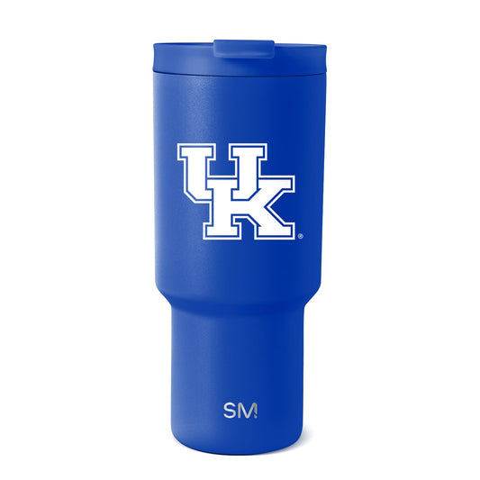 Royal blue matte tumbler with cylindrical shape and subtle light reflections on white background