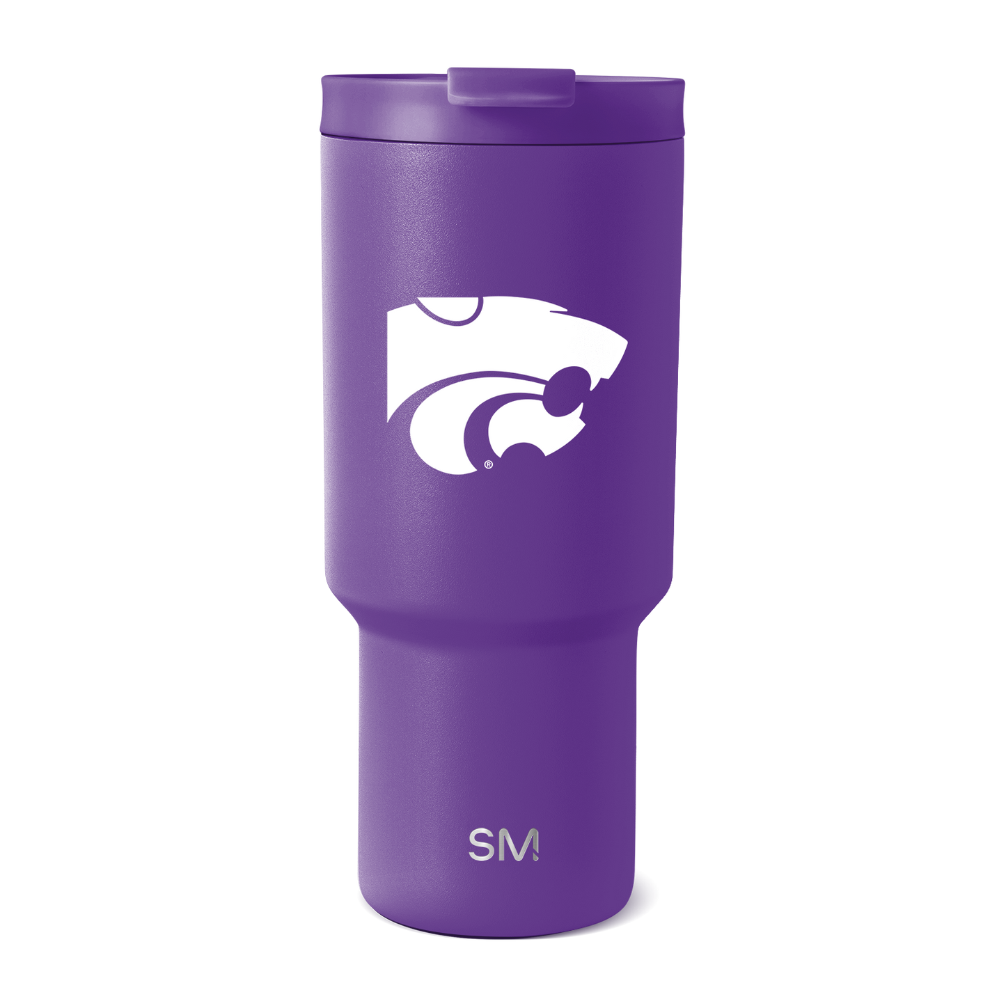 Purple stainless steel tumbler with white logo and branding, model TRK-F-30-U-KSST-M