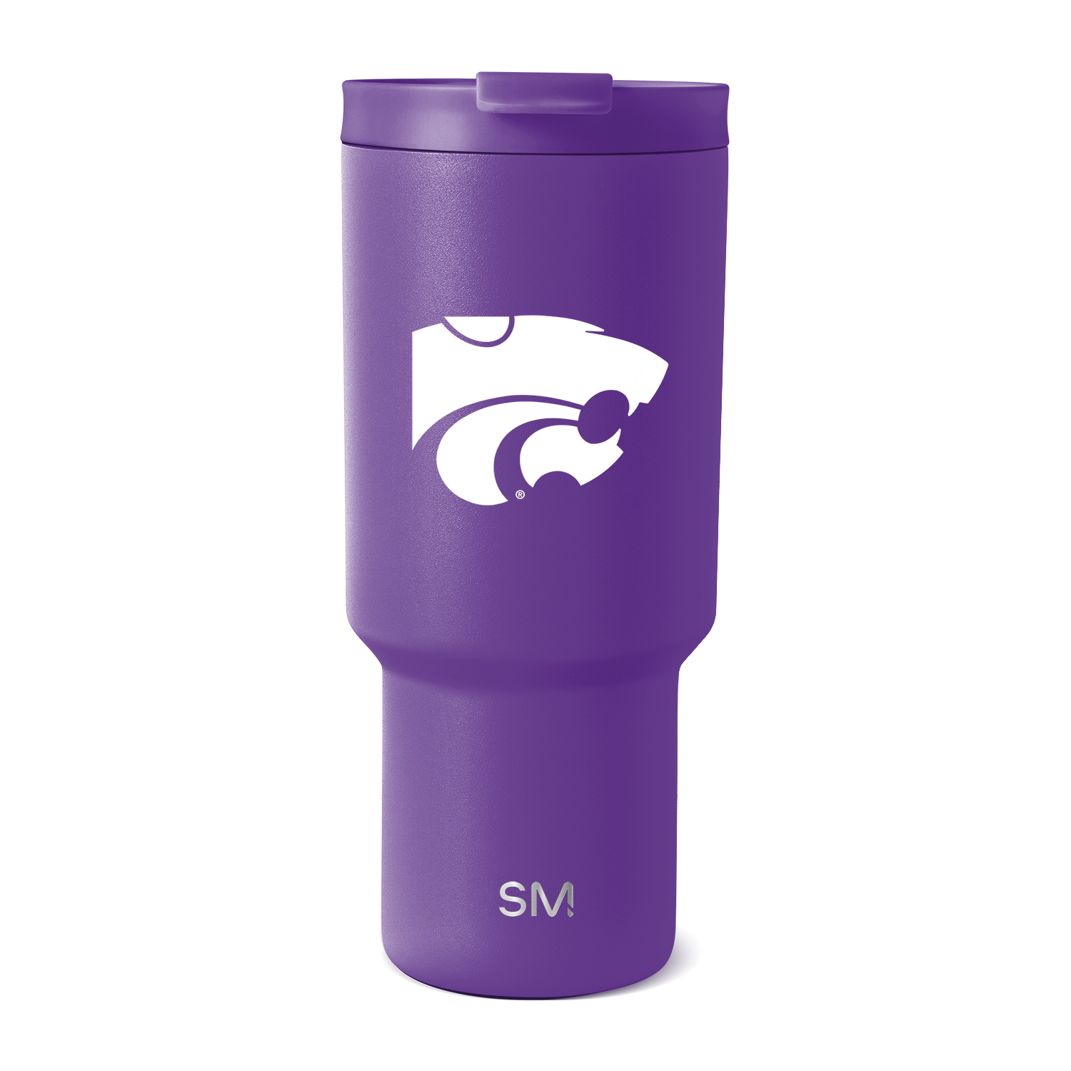 Purple stainless steel tumbler with white logo and branding, model TRK-F-30-U-KSST-M