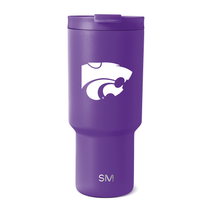 Purple stainless steel tumbler with white logo and branding, model TRK-F-30-U-KSST-M