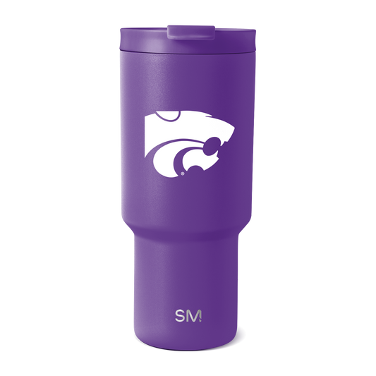 Purple stainless steel tumbler with white logo and branding, model TRK-F-30-U-KSST-M