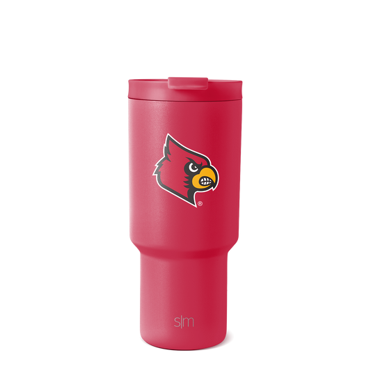 Vibrant hot pink coral tumbler on cream background