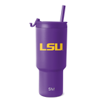 Purple tumbler with gold LSU logo and yellow accents