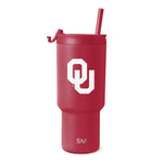 Crimson red matte tumbler with matching red straw and Simple Modern logo