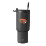 Charcoal gray insulated tumbler with tapered base and wider upper chamber on white background