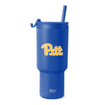 Royal blue tumbler with yellow and gold Pittsburgh logo and white text
