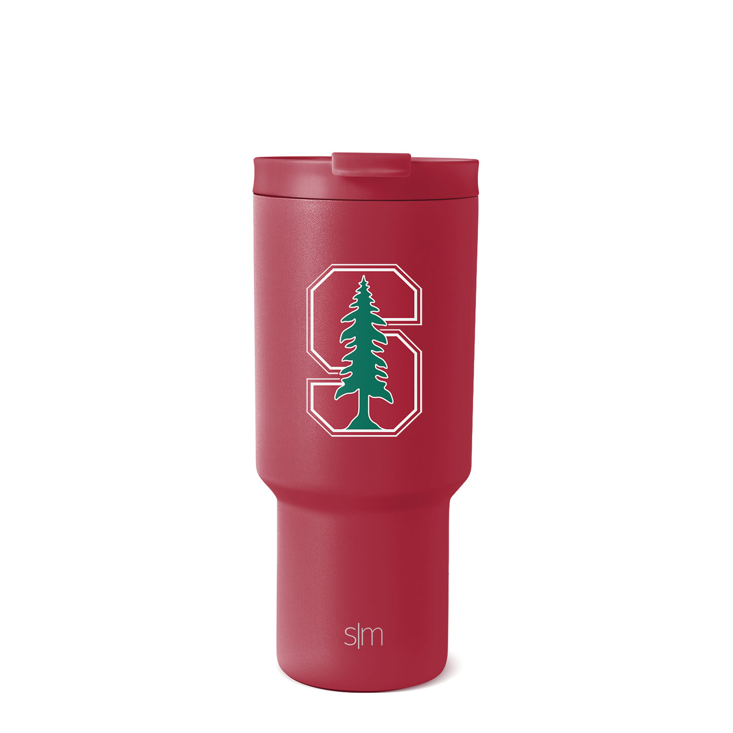 Deep burgundy matte tumbler with white outlined decorative emblem design