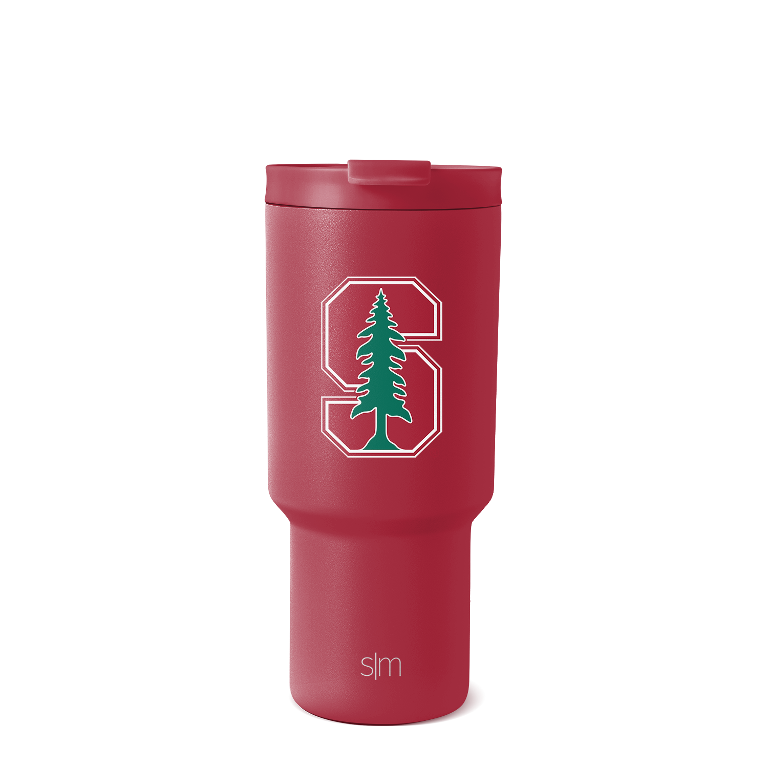 Deep burgundy matte tumbler with white outlined decorative emblem design