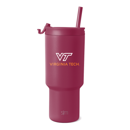 Burgundy matte tumbler with white and gold accents