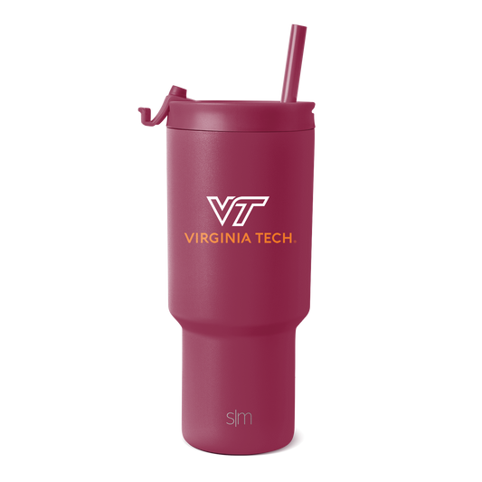 Burgundy matte tumbler with white and gold accents