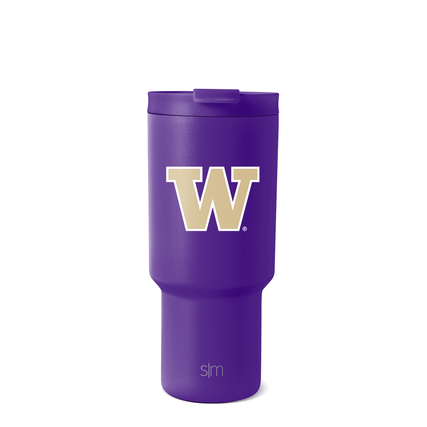 Purple tumbler with cream and white accents