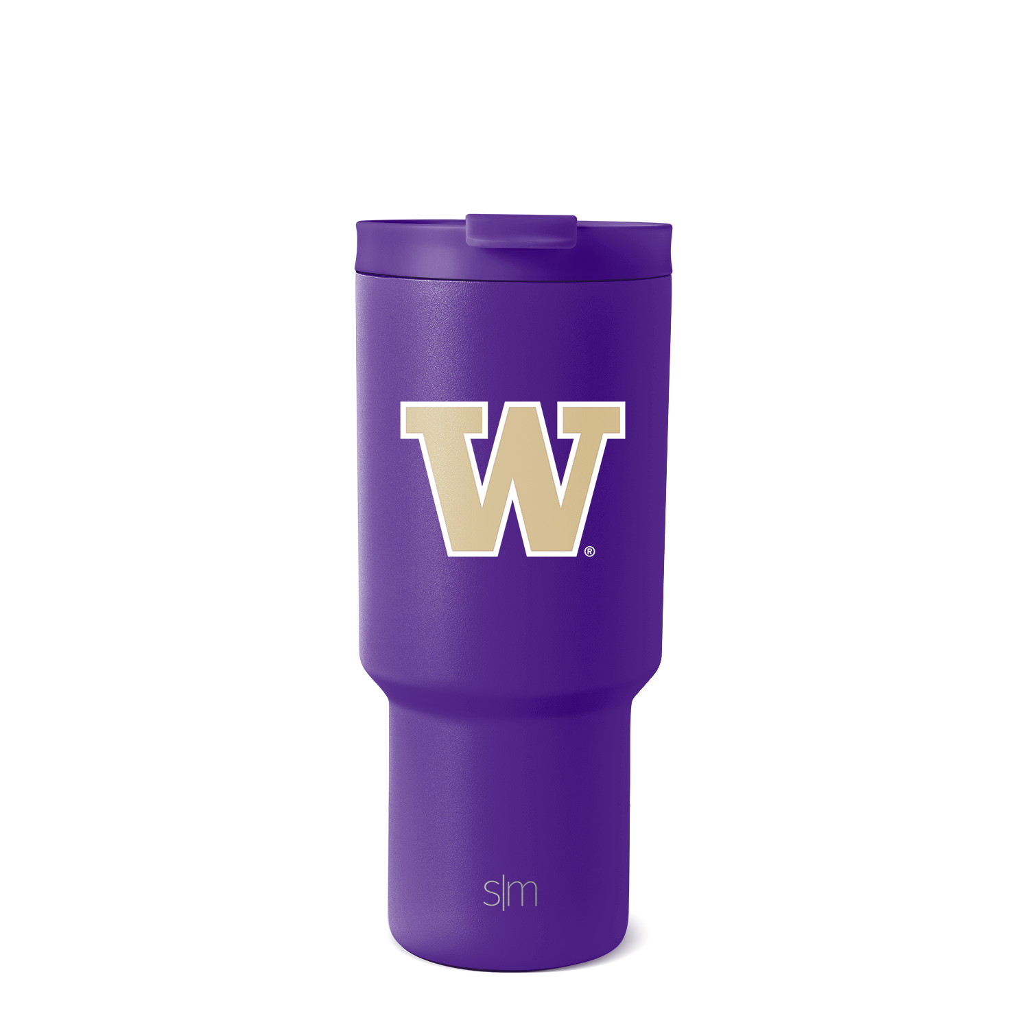 Purple tumbler with cream and white accents