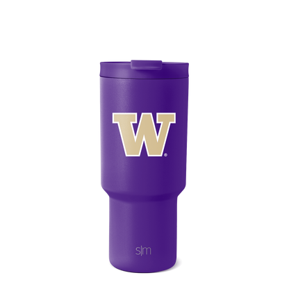 Purple tumbler with cream and white accents