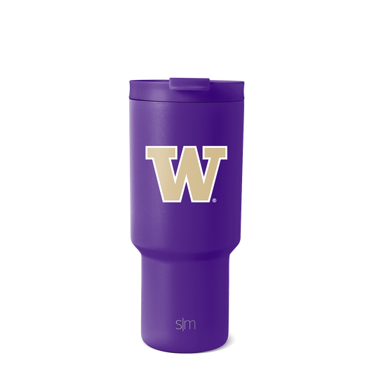 Purple tumbler with cream and white accents