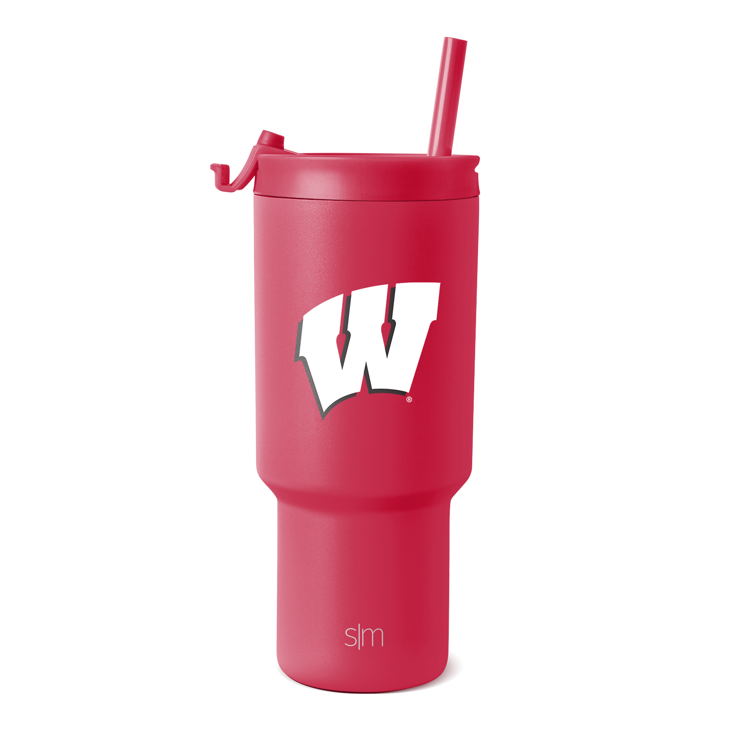 Hot pink tumbler with matching lid and straw, white accents, featuring a sleek cylindrical design ideal for beverages and hydration on-the-go.