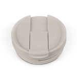 Beige and cream colored flip-top lid with matching components in light taupe, shown in monochromatic neutral tones