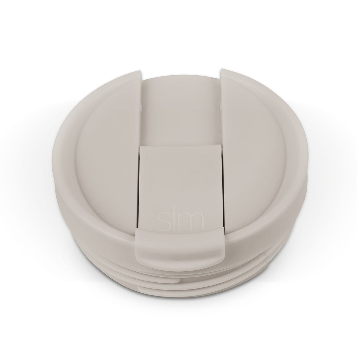 Beige and cream colored flip-top lid with matching components in light taupe, shown in monochromatic neutral tones